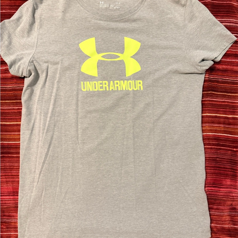 Under Armour Light Gray Tee with Neon Yellow Logo